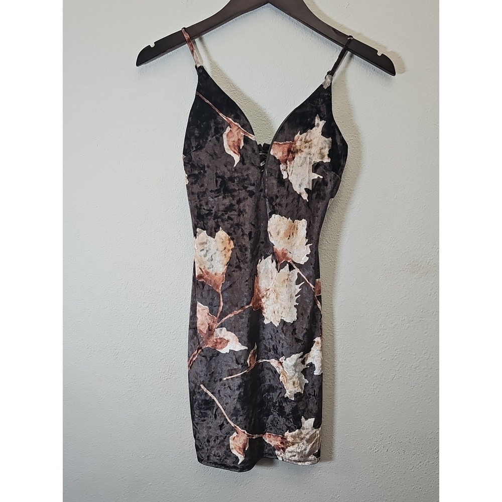Papaya Women's Midnight in Maui Brown Floral Velvet Bodycon Mini Dress Size S